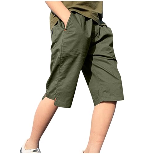 XINYUNZU Jungen Cargohose Kurz Baumwolle Sommer Dünne Cargo Shorts Outdoor Kurze Hose Leichte Sommerhose Kurz Elastische Taille Freizeitshorts Mode Sommershorts Kinder Armeegrün 13 Jahre von XINYUNZU
