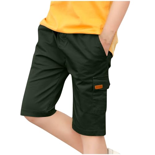 XINYUNZU Jungen Cargohose Kurz Baumwolle Sommer Dünne Cargo Shorts Outdoor Kurze Hose Leichte Sommerhose Kurz Elastische Taille Freizeitshorts Mode Sommershorts Kinder Armeegrün 5 Jahre von XINYUNZU