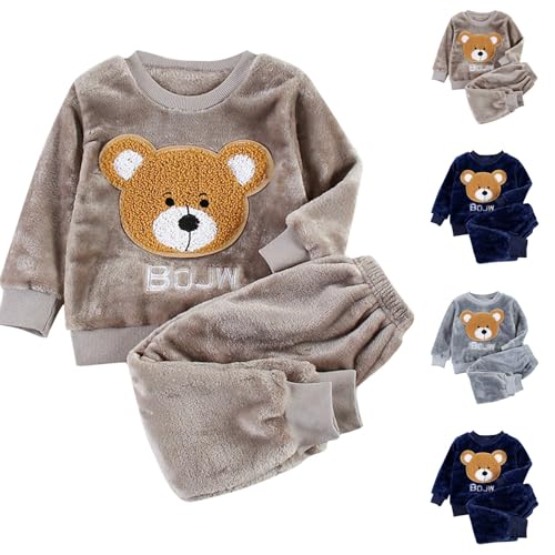 XINYUNZU Jungen Hausanzug Flanell Pyjama Set Kinder Schlafanzug Warm Pyjama und Pyjamahose Flauschig Set Casual Outfit 2 Teilig Kuschel Klamotten Bekleidungssets Angebot des Tages Khaki 3 Jahre von XINYUNZU