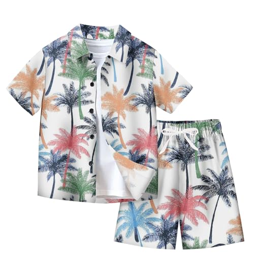 XINYUNZU Jungen Hawaii Hemd mit Shorts Sommer Outfit 2-Teilig Hawaiihemd und Kurze Hose Set Casual Kinderkleidung Kurzarm Leicht Strand Bekleidungssets für Kinder Angebot Mehrfarbig 13 Jahre von XINYUNZU