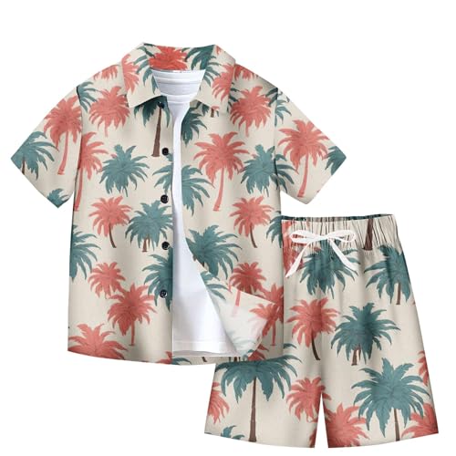 XINYUNZU Jungen Hawaii Hemd mit Shorts Sommer Outfit 2-Teilig Hawaiihemd und Kurze Hose Set Casual Kinderkleidung Kurzarm Leicht Strand Bekleidungssets für Kinder Warehouse Deal Khaki 13 Jahre von XINYUNZU