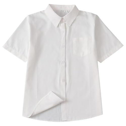 XINYUNZU Jungen Hemd Baumwolle Sommer Casual Einfarbig Shirt Leichtes Sommerhemd Kurzarm Freizeithemd Hemden für Kinder und Teenager Beige M von XINYUNZU