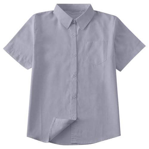 XINYUNZU Jungen Hemd Baumwolle Sommer Casual Einfarbig Shirt Leichtes Sommerhemd Kurzarm Freizeithemd Hemden für Kinder und Teenager Dunkelgrau M von XINYUNZU