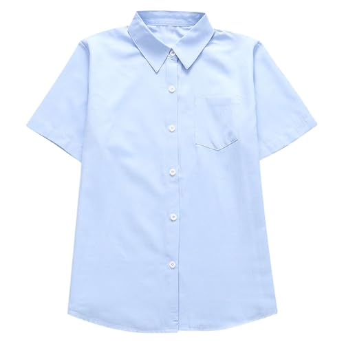 XINYUNZU Jungen Hemd Baumwolle Sommer Casual Einfarbig Shirt Leichtes Sommerhemd Kurzarm Freizeithemd Hemden für Kinder und Teenager Hellblau XS von XINYUNZU