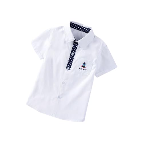 XINYUNZU Jungen Hemd Kurzarm Baumwolle Sommerhemd Button Down Kurzarmhemd mit Tasche Leichtes Freizeithemd Outdoor Sommer Hemden für Jungen Super Sale Angebote Weiß 4 Jahre von XINYUNZU