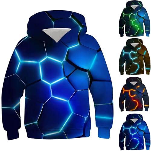 XINYUNZU Jungen Hoodie Mode Kapuzenpullover Langarm Sweatshirt mit Kapuze Teenager 3D-Print Oberteile Kinderkleidung Coole Pullover Sweatshirts Blau 9 Jahre von XINYUNZU