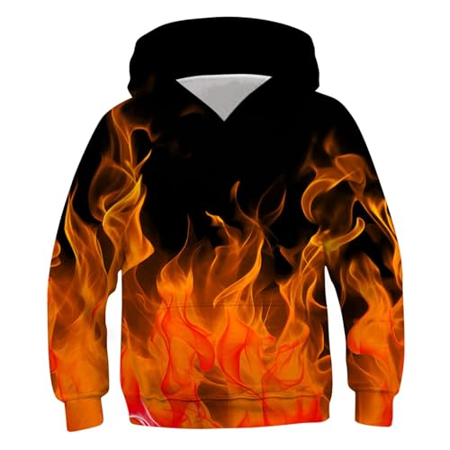 XINYUNZU Jungen Hoodie Mode Kapuzenpullover Langarm Sweatshirt mit Kapuze Teenager 3D-Print Oberteile Kinderkleidung Coole Pullover Sweatshirts Orange 9 Jahre von XINYUNZU