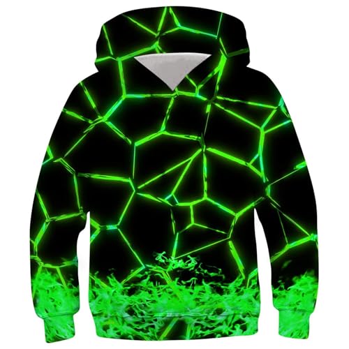 XINYUNZU Jungen Hoodie Mode Kapuzenpullover Langarm Sweatshirt mit Kapuze Teenager 3D-Print Oberteile Kinderkleidung Coole Pullover Sweatshirts für 4-14 Jahre Alt Angebote Grün 9 Jahre von XINYUNZU