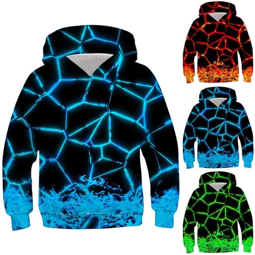 XINYUNZU Jungen Hoodie Mode Kapuzenpullover Langarm Sweatshirt mit Kapuze Teenager 3D-Print Oberteile Kinderkleidung Coole Pullover Sweatshirts Blau 13 Jahre von XINYUNZU