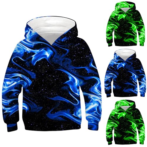 XINYUNZU Jungen Hoodie Mode Kapuzenpullover Langarm Sweatshirt mit Kapuze Teenager 3D-Print Oberteile Kinderkleidung Coole Pullover Sweatshirts Blau 11 Jahre von XINYUNZU