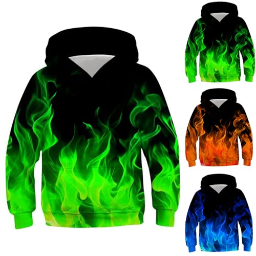 XINYUNZU Jungen Hoodie Mode Kapuzenpullover Langarm Sweatshirt mit Kapuze Teenager 3D-Print Oberteile Kinderkleidung Coole Pullover Sweatshirts Grün 9 Jahre von XINYUNZU