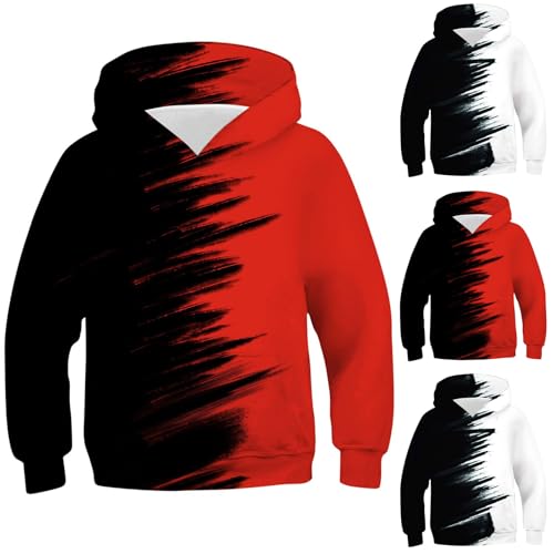 XINYUNZU Jungen Hoodie Mode Kapuzenpullover Langarm Sweatshirt mit Kapuze Teenager 3D-Print Oberteile Kinderkleidung Coole Pullover Sweatshirts Rot 11 Jahre von XINYUNZU