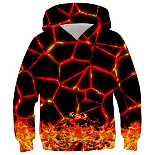 XINYUNZU Jungen Hoodie Mode Kapuzenpullover Langarm Sweatshirt mit Kapuze Teenager 3D-Print Oberteile Kinderkleidung Coole Pullover Sweatshirts für 4-14 Jahre Alt Warehouse Deal Orange 13 Jahre von XINYUNZU