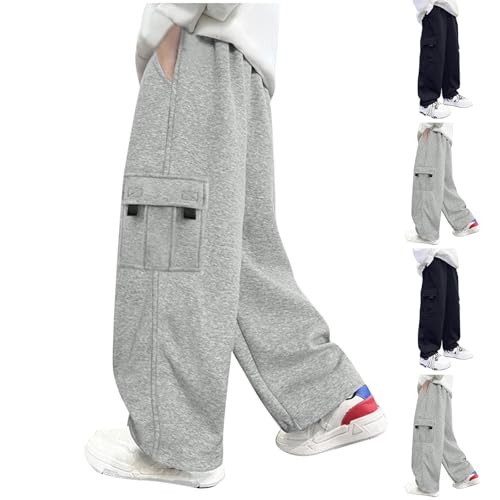 XINYUNZU Jungen Hose Baumwolle Jogginghose Baggy Cargohose Kinder Sporthose Outdoorhose Frühling Sweatpants Track Pants Elastische Taille Freizeithose Angebote Grau 10 Jahre von XINYUNZU