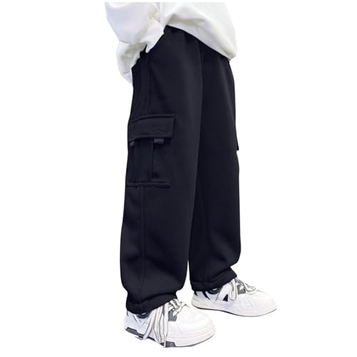 XINYUNZU Jungen Hose Baumwolle Jogginghose Baggy Cargohose Kinder Sporthose Outdoorhose Frühling Sweatpants Track Pants Elastische Taille Freizeithose Sale Schwarz 10 Jahre von XINYUNZU