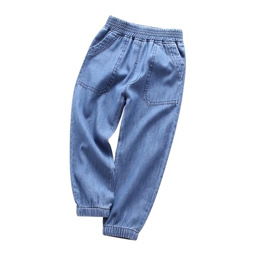 XINYUNZU Jungen Hose Baumwolle Lässige Outdoorhose Baggy Freizeithose Pants Elastische Taille Jeanshose Kinder Outdoor Hosen für 2-13 Jahre Alt Cargohose Outlet Angebote Sale Dunkelblau 140 von XINYUNZU