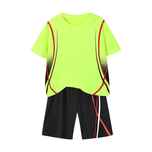 XINYUNZU Jungen Jogginganzug Kurz Sommer Sportanzug Schnelltrocknend Sport T-Shirt und Shorts Set Trainingsanzug Kinder Mode Sportkleidung Activewear Tracksuit Outlet Angebote Gelb 160 von XINYUNZU