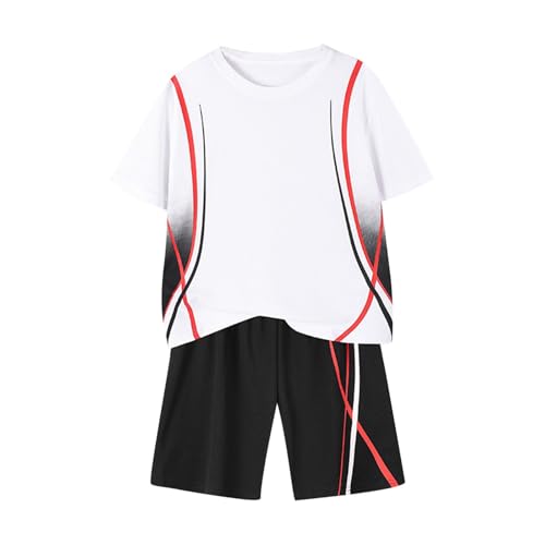 XINYUNZU Jungen Jogginganzug Kurz Sommer Sportanzug Schnelltrocknend Sport T-Shirt und Shorts Set Trainingsanzug Kinder Mode Sportkleidung Activewear Tracksuit Warehouse Deal Weiß 170 von XINYUNZU