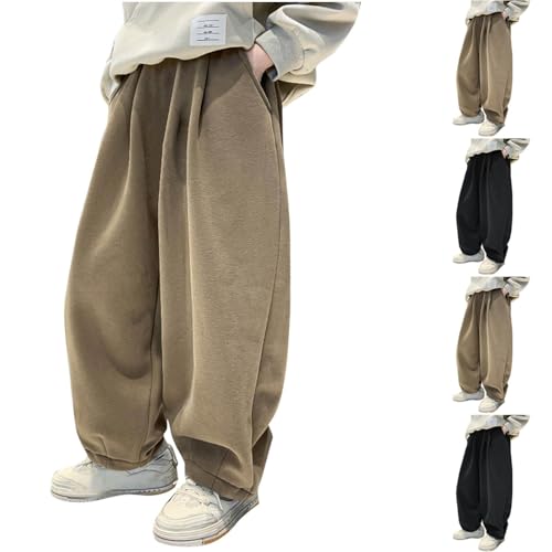 XINYUNZU Jungen Jogginghose Baggy Baumwolle Fleece Gefütterte Sporthose Kinder Warm Outdoor Breite Hose Freizeithose Teenager Casual Sweatpants Winterhose Deals of The Day Khaki 8 Jahre von XINYUNZU