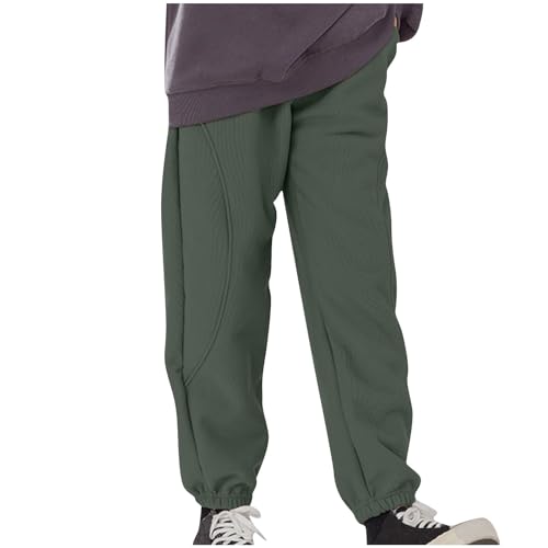 XINYUNZU Jungen Jogginghose Fleece Thermohose Kinder Winterhose Outdoor Hose Sporthose Sweatpants Warm Boy Fleecehose Elastische Taille Trainingshose Hosen für 3-14 Jahre Alt Outlet Angebote Grün 140 von XINYUNZU