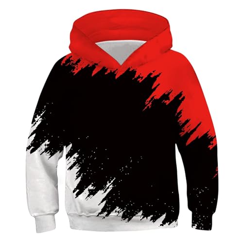 XINYUNZU Jungen Kapuzenpullover Mode 3D-Print Hoodie Sweatshirt mit Kapuze Teenager Sportshirt Langarm Kinder Kleidung Coole Hoodies Pullover Sweatshirts Herbst Winter Rot 7 Jahre von XINYUNZU