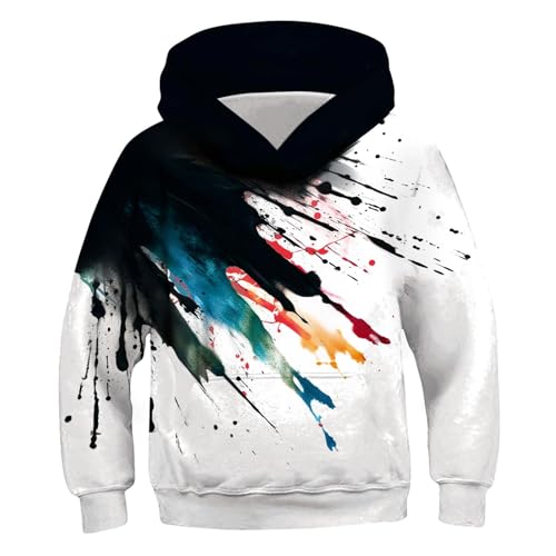 XINYUNZU Jungen Kapuzenpullover Mode 3D-Print Hoodie Sweatshirt mit Kapuze Teenager Sportshirt Langarm Kinder Kleidung Coole Hoodies Pullover Sweatshirts Herbst Winter Weiß 7 Jahre von XINYUNZU