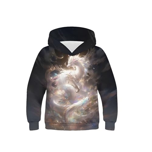 XINYUNZU Jungen Kapuzenpullover Mode 3D-Print Hoodie Sweatshirt mit Kapuze Teenager Sportshirt Langarm Kinder Kleidung Coole Hoodies Pullover Sweatshirts Herbst Winter Dunkelgrau 140 von XINYUNZU
