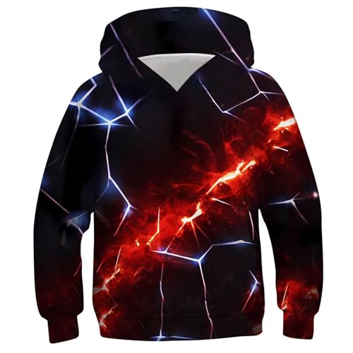 XINYUNZU Jungen Kapuzenpullover Mode Hoodie Langarm Sweatshirt mit Kapuze Teenager Oberteil mit 3D-Print Kinderkleidung Coole Hoodies Pullover Sweatshirts Warehouse Deal Schwarz 13 Jahre von XINYUNZU