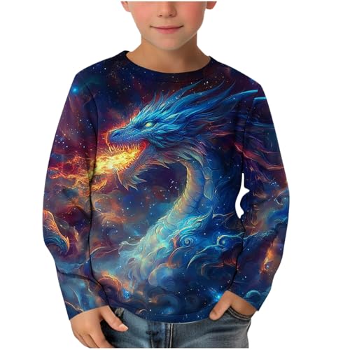 XINYUNZU Jungen Langarmshirt Coole T-Shirt Langarm 3D-Print Shirt Boys Casual Rundhal Mode Oberteile Longsleeve Pullover Top Kinder Outdoor Langarmshirts für Jungen Marine 7 Jahre von XINYUNZU