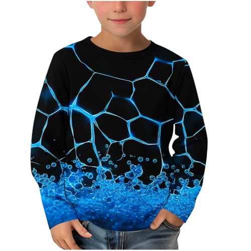 XINYUNZU Jungen Langarmshirt Coole T-Shirt Langarm 3D-Print Shirt Boys Casual Rundhal Mode Oberteile Longsleeve Pullover Top Kinder Outdoor Langarmshirts für Jungen Blau 5 Jahre von XINYUNZU