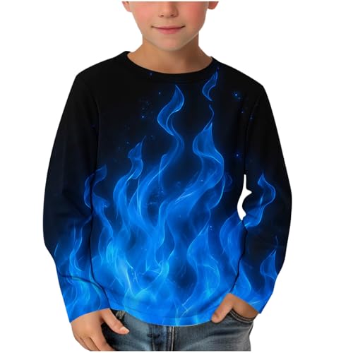 XINYUNZU Jungen Langarmshirt Coole T-Shirt Langarm 3D-Print Shirt Boys Casual Rundhal Mode Oberteile Longsleeve Pullover Top Kinder Outdoor Langarmshirts für Jungen Blau 7 Jahre von XINYUNZU