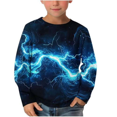XINYUNZU Jungen Langarmshirt Coole T-Shirt Langarm 3D-Print Shirt Boys Casual Rundhal Mode Oberteile Longsleeve Pullover Top Kinder Outdoor Langarmshirts für Jungen Blau 11 Jahre von XINYUNZU