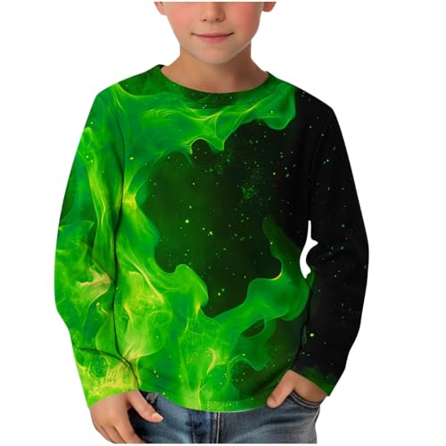 XINYUNZU Jungen Langarmshirt Coole T-Shirt Langarm 3D-Print Shirt Boys Casual Rundhal Mode Oberteile Longsleeve Pullover Top Kinder Outdoor Langarmshirts für Jungen Grün 13 Jahre von XINYUNZU