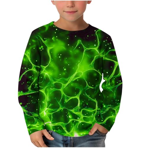 XINYUNZU Jungen Langarmshirt Coole T-Shirt Langarm 3D-Print Shirt Boys Casual Rundhal Mode Oberteile Longsleeve Pullover Top Kinder Outdoor Langarmshirts für Jungen Grün 9 Jahre von XINYUNZU