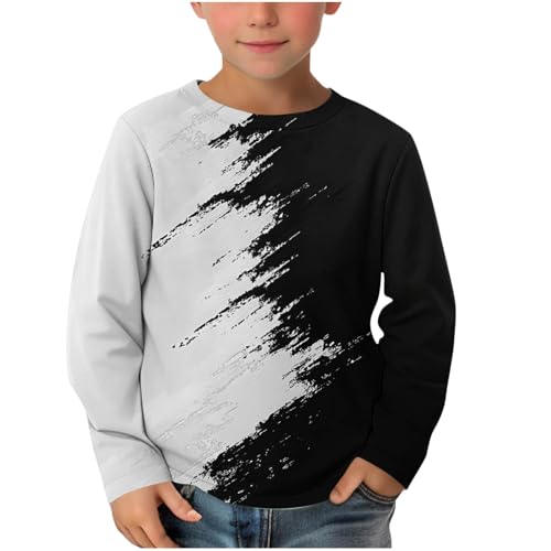 XINYUNZU Jungen Langarmshirt Coole T-Shirt Langarm 3D-Print Shirt Boys Casual Rundhal Mode Oberteile Longsleeve Pullover Top Kinder Outdoor Langarmshirts für Jungen Weiß 9 Jahre von XINYUNZU