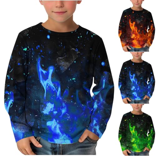 XINYUNZU Jungen Langarmshirt Coole T-Shirt Langarm 3D-Print Shirt Boys Casual Rundhal Mode Oberteile Longsleeve Pullover Top Kinder Outdoor Langarmshirts für Jungen Blau 13 Jahre von XINYUNZU