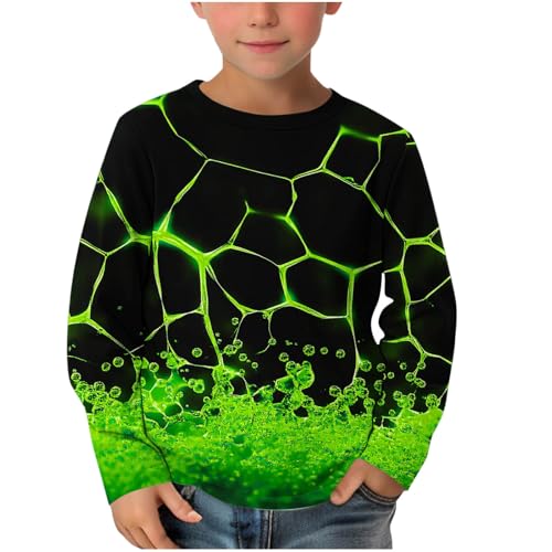 XINYUNZU Jungen Langarmshirt Coole T-Shirt Langarm 3D-Print Shirt Boys Casual Rundhal Mode Oberteile Longsleeve Pullover Top Kinder Outdoor Langarmshirts für Jungen Grün 5 Jahre von XINYUNZU