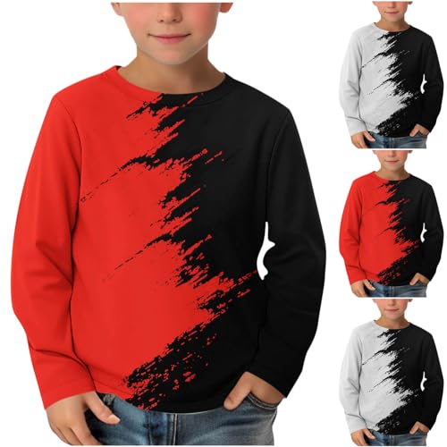 XINYUNZU Jungen Langarmshirt Coole T-Shirt Langarm 3D-Print Shirt Boys Casual Rundhal Mode Oberteile Longsleeve Pullover Top Kinder Outdoor Langarmshirts für Jungen Rot 3 Jahre von XINYUNZU