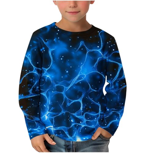 XINYUNZU Jungen Langarmshirt Coole T-Shirt Langarm 3D-Print Shirt Boys Casual Rundhal Mode Oberteile Longsleeve Pullover Top Kinder Outdoor Langarmshirts für Jungen Blau 13 Jahre von XINYUNZU