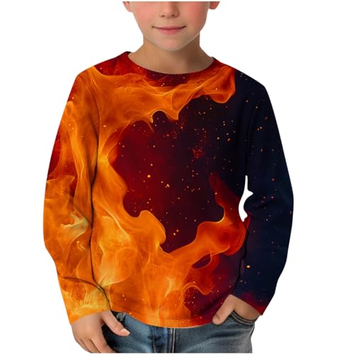 XINYUNZU Jungen Langarmshirt Coole T-Shirt Langarm Shirt Boys Casual Rundhal Mode Oberteile Longsleeve Pullover Top Kinder Outdoor Langarmshirts für Jungen Orange 13 Jahre von XINYUNZU