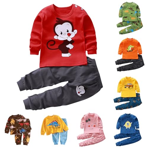 XINYUNZU Jungen Langarmshirt Mit Hose Kinder Kleidung Set Baumwolle T-Shirt Und Sporthose Trainingsanzug Schlafanzug Pyjama Boys Bekleidungssets Für 1-7 Jahre Sale Angebote Rot 2 Jahre von XINYUNZU