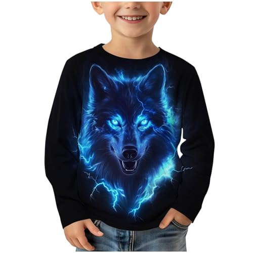 XINYUNZU Jungen Langarmshirt Rundhal Coole T-Shirt Langarm 3D-Print Shirt Boys Casual Oberteil Longsleeve Pullover Top Outdoor Langarmshirts für Kinder Schwarz 13 Jahre von XINYUNZU