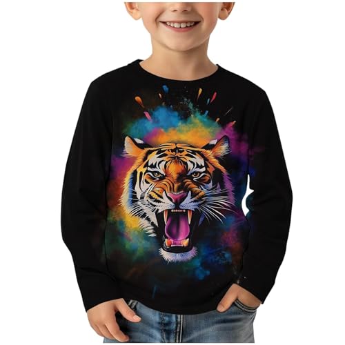 XINYUNZU Jungen Langarmshirt Rundhal Coole T-Shirt Langarm 3D-Print Shirt Boys Casual Oberteil Longsleeve Pullover Top Outdoor Langarmshirts für Kinder Schwarz 9 Jahre von XINYUNZU
