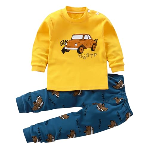 XINYUNZU Jungen Langarmshirt mit Hose Kinder Kleidung Set Baumwolle T-Shirt und Sporthose Set Trainingsanzug Schlafanzug Pyjama Set Boys Bekleidungssets für 1-7 Jahre Angebot Gelb 6 Jahre von XINYUNZU