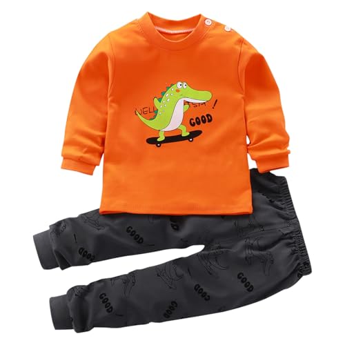 XINYUNZU Jungen Langarmshirt Mit Hose Kinder Kleidung Set Baumwolle T-Shirt Und Sporthose Trainingsanzug Schlafanzug Pyjama Bekleidungssets Für 1-7 Jahre Warehouse Deal Orange 1 Jahr von XINYUNZU