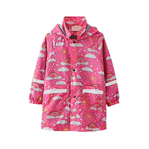 XINYUNZU Jungen Mädchen Regenjacke Lang Regenponcho mit Taschen Outdoor Regenschutz Jacke Regenmäntel Kinder Winddicht Kuschel Kapuzenjacke 3-11 Jahre Alt Deals Of The Day Pink 6-7 Jahre von XINYUNZU