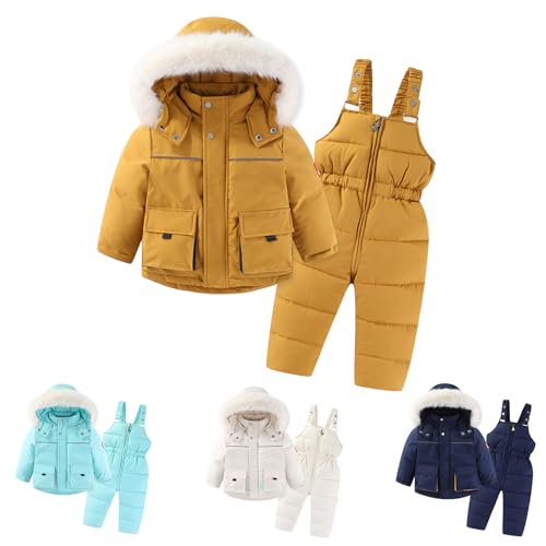 XINYUNZU Jungen Mädchen Schneeanzug Schneehose mit Winterjacke Skianzug 2 Teilig Kinder Outdoor Winteranzug Warm Wasserdicht Winddicht Mode Schneeanzüge Angebote des Tages Heute Gelb 3 Jahre von XINYUNZU