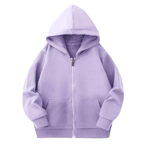 XINYUNZU Jungen Mädchen Sweatjacke Baumwolle Hoodie Jacke mit Reißverschluss Kapuzenpullover Einfarbig Outdoor Kapuzenjacke für Kinder Sweatshirt Herbstjacke Übergangsjacke Lila 9–10 Jahre von XINYUNZU