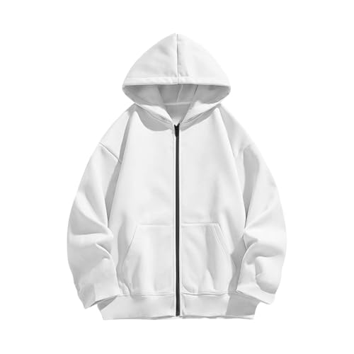 XINYUNZU Jungen Mädchen Sweatjacke Kapuzenjacke Hoodie Jacke Langarm Einfarbig Sportjacke Freizeitjacke Outdoor Sweatshirt Übergangsjacke Kinder und Teenager Herbstjacke Winterjacke Weiß 13 Jahre von XINYUNZU
