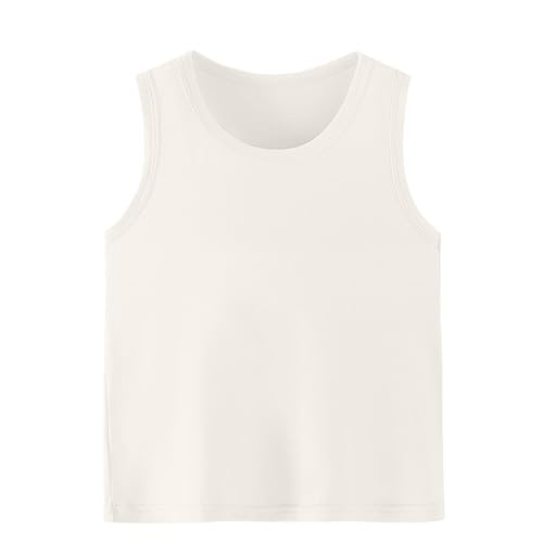 XINYUNZU Jungen Mädchen Tank Top Sommer Bequeme Unterhemd Ärmellose Shirt Rundhals Tanktop Einfarbig Achselshirt Freizeit Tops für Kinder und Teenager Beige 9 Jahre von XINYUNZU